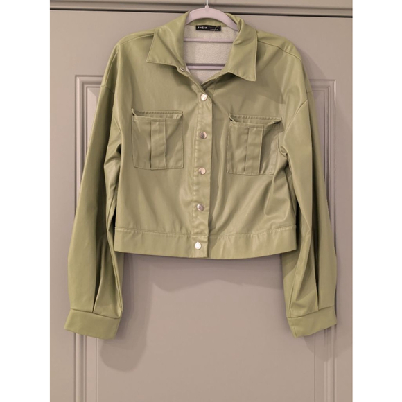 SHEIN Jackets & Blazers - Women's SHEIN Green Faux Leather Cropped Jacket M